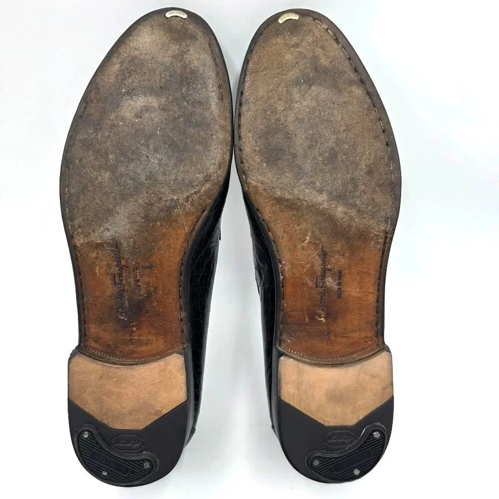 Salvatore Ferragamo Exotic Black Crocodile Dress Shoes Men 11 Penny Loafer Italy - Picture 6 of 11